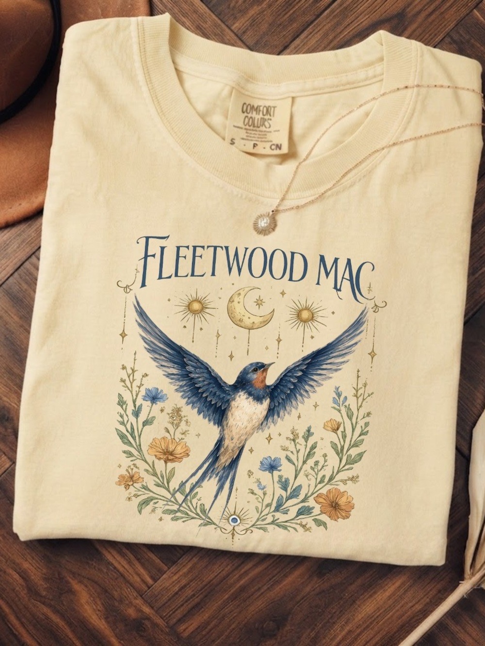 Fleetwood Mac Bird Floral Moon Comfort Colors T-Shirt, Cute Nature Tee
